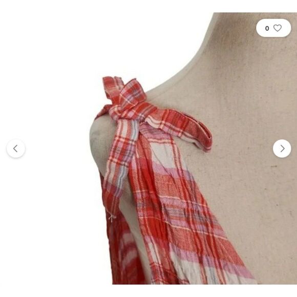 Jane +Delancey Gauze Plaid Boho V-Neck Tie-Shoulder Swing Sleeveless Top (NWT) - Picture 3 of 6